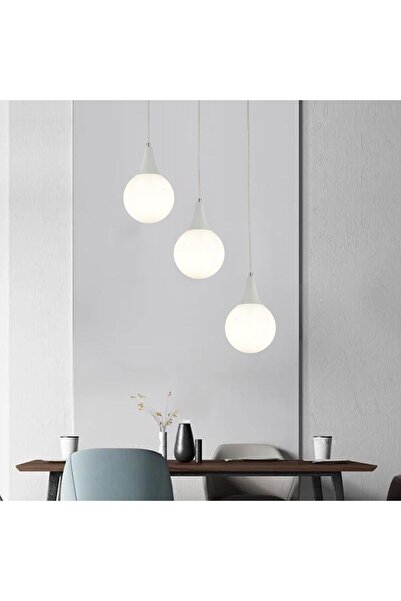 Apliqa Damla 3 Lü Sıralı Beyaz Modern Sarkıt Mutfak Oturma Odası Salon Sarkıt Avize