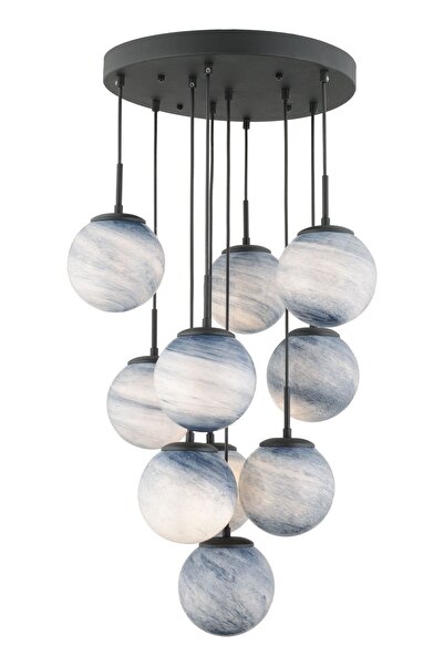 Apliqa EFSER 10LU YUVARLAK AVİZE Modern Oturma Odası Salon Sarkıt Avize