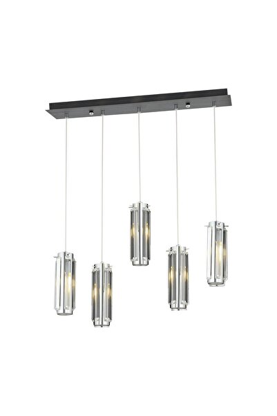 Apliqa NATALİ 5Lİ SIRALI KROM SARKIT SALON- YEMEK MASASI AVİZE