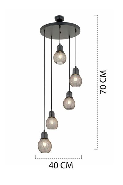 Apliqa Pia 5Li Yuvarlak Siyah Modern Genç Odası Mutfak Retro Salon Sarkıt Avize