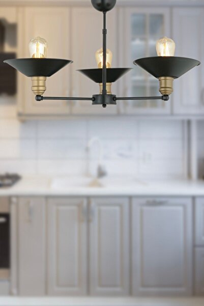 Apliqa Yanko 3 Lü Siyah Eskitme Yukarı Bakar Modern Sarkıt Genç OdasıYatak odası Retro Salon Avize