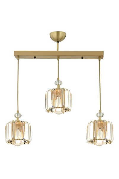 Apliqa Bonita Eskitme 3 Lü Sıralı Kristalli Taşlı Modern Tasarım Kristal Salon Sarkıt Avize