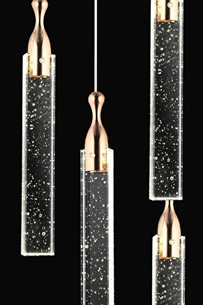 Apliqa Klaus 6'li Yuvarlak 3 Renkli 75 Watt Gold Kristal Ledli Modern Oturma Odası Salon Sarkıt Avize