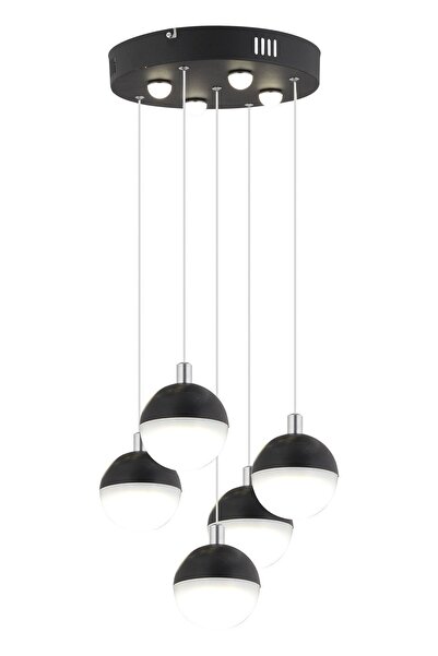 Apliqa Ekin 5'li Yuvarlak 62 Watt Siyah Ledli Kelebek Detaylı Modern Koridor, Yatak Odası Salon Sarkıt Led