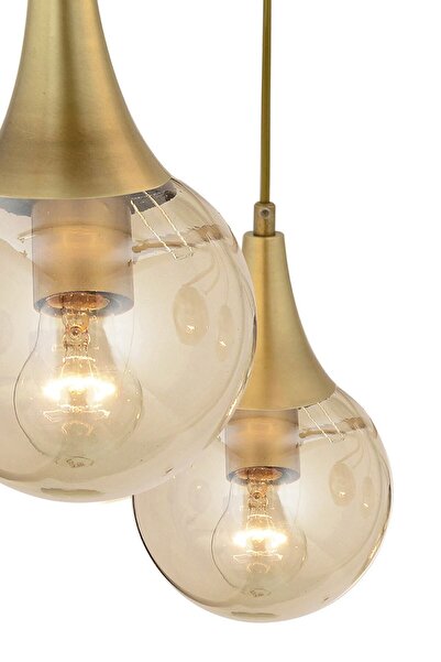 Apliqa Damla 3Lü Yuvarlak Bal Camlı Eskitme Modern Sarkıt, MutfakYatak odası Salon Sarkıt Avize