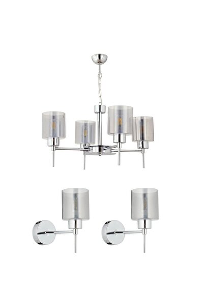 Apliqa Cemre 4'Lü Krom Modern Tasarım Yatak Odası Salon Avize-Aplik Seti 3 Parça Avize-Aplik Seti Seti