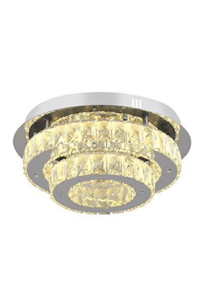 Apliqa Ardenia 2 Katlı Krom 3 Renkli 70 Watt Kristalli Ledli Modern Salon Led Büyük Avize