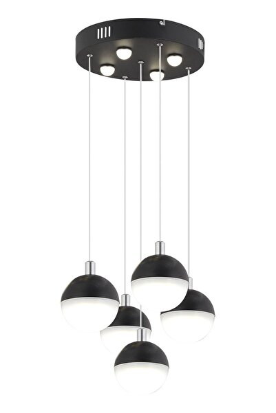 Apliqa Ekin 5'li Yuvarlak 62 Watt Siyah Ledli Kelebek Detaylı Modern Koridor, Yatak Odası Salon Sarkıt Led