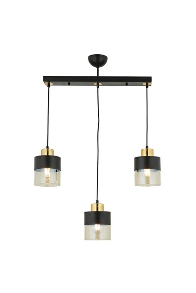 Apliqa Boris 3lü Sıralı Siyah Gold Sarkıt Modern Genç Odası Mutfak Retro Salon Avize