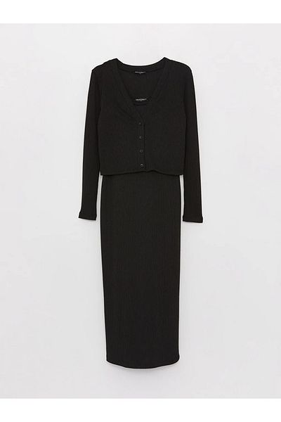 LC Waikiki LCWAIKIKI maternity Dress and Cardigan Set - Solid Long Sleeve