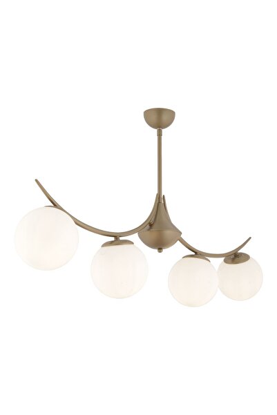 Apliqa Germaine 4'lü Sıralı Eskitme Beyaz Camlı Modern Oturma Odası Salon Avize