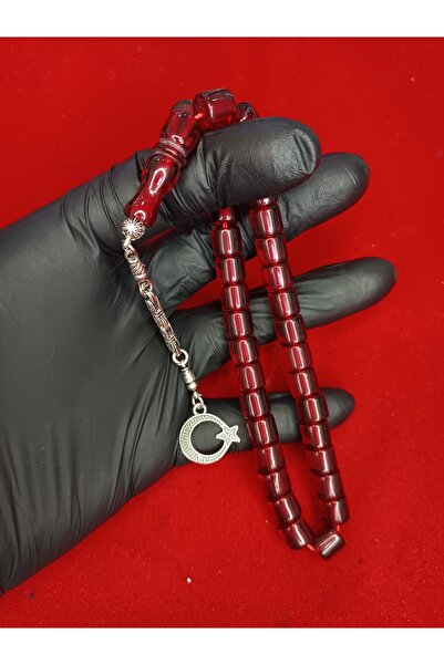 Mos Tespih Kırmızı Üst Düzey Sıkma Kehribar Tesbih