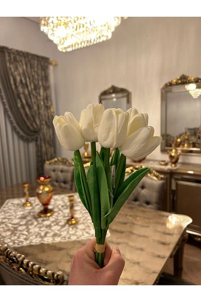 gençay White Wet Tulip 10 Lu – Διακόσμηση τεχνητών λουλουδιών, Στολίδι τραπεζιού, Φόντο