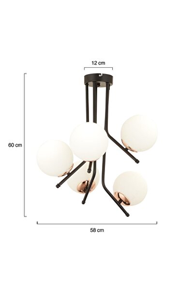 Apliqa Nida 5Li Siyah Bakır Modern Mutfak Yatak Odası Retro Salon Avize