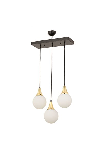 Apliqa Damla 3Lü Sıralı Siyah-Gold Beyaz Sarkıt Camlı Modern Genç Odası MutfakSalon Avize