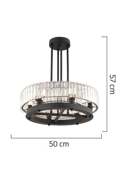 Apliqa Azalea 6lı Siyah Kristalli Taşlı Modern Tasarım Kristal Büyük Salon Avize