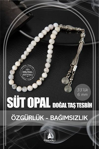 OSMANLI DOĞAL TAŞ Mărgele de rugăciune din piatră naturală opală de lapte 33 buc - 6 mm