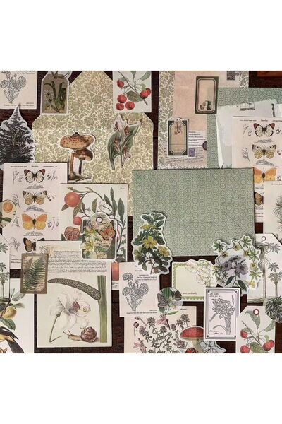 SF SCRAPBOOK KIRTASİYE Scrapbook 34 Parça Vintage Sticker Ve Dekoratif Kağıt ...