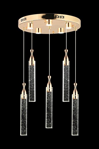 Apliqa Klaus 6'li Yuvarlak 3 Renkli 75 Watt Gold Kristal Ledli Modern Oturma Odası Salon Sarkıt Avize