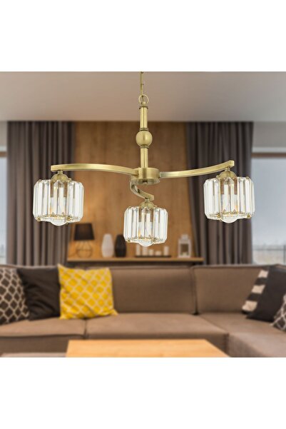 Apliqa Amir 3 Kollu Eskitme Kristalli Taşlı Modern Tasarım Kristal Salon Avize