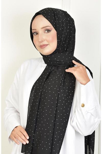 BURDEN IPEK Black Chiffon Shawl - Full Stone Detailed