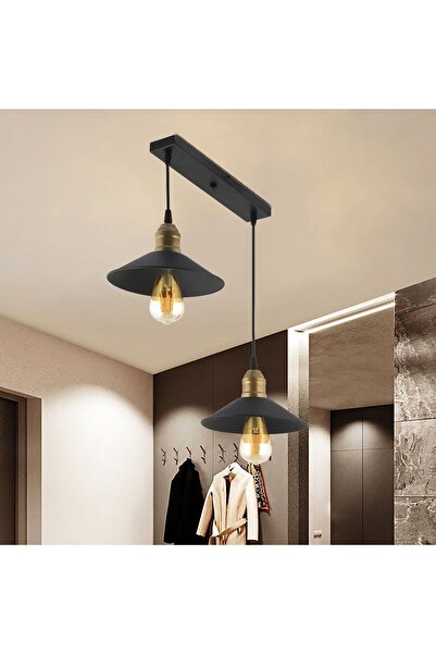 Apliqa Gönen 2Li Siyah Sıralı Modern Retro Sarkıt Retro Salon Avize