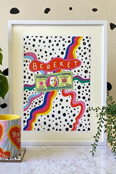 Hello Melody Design Baskı Koleksiyonundan "BEREKET" Baskısı - Beyaz Çerçeveli