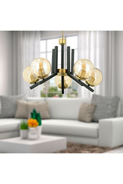 Apliqa Mikel 5 Li Siyah Eskitme Modern Yatak Odası Mutfak Oturma Odası Retro Salon Avize