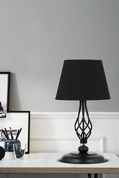 Apliqa Lupin Siyah Masa Lambası Siyah Şapkalı Modern Tasarım Salon-Yatak Odası Retro Abajur