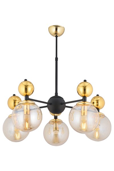 Apliqa Kuvars 5'li Siyah Gold Modern Koridor, Oturma Odası Salon Avize