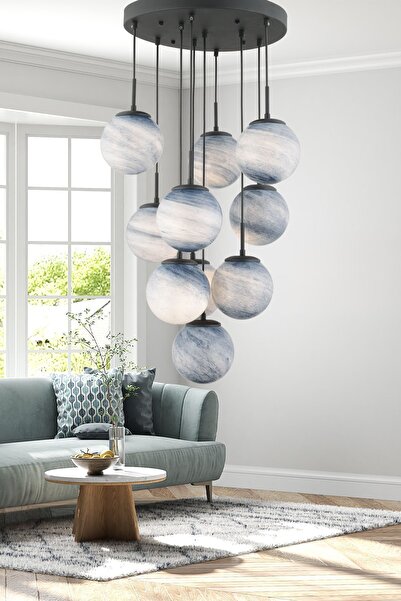 Apliqa EFSER 10LU YUVARLAK AVİZE Modern Oturma Odası Salon Sarkıt Avize