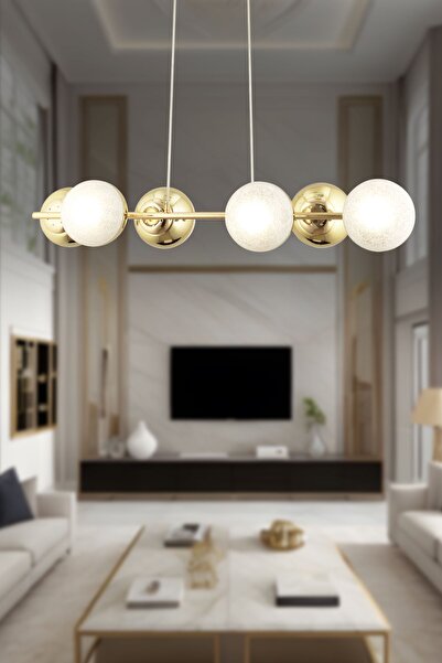 Apliqa BERCA 6LI GOLD AVİZE Modern Mutfak Yemek Masası Üstü Yatak odası Salon Avize