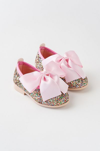 Banamio Girl's Shoes with Bow and Broken Glass Stone Coating