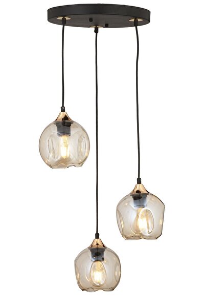 Apliqa Karya 3Lü Yuvarlak Siyah Gold Modern Sarkıt Genç Odası Yatak odası Retro Salon Avize