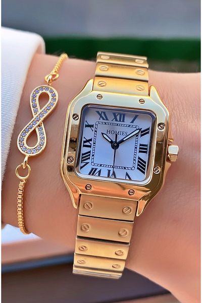 Homies Gold Colored Women's Wristwatch and Bracelet Gift
