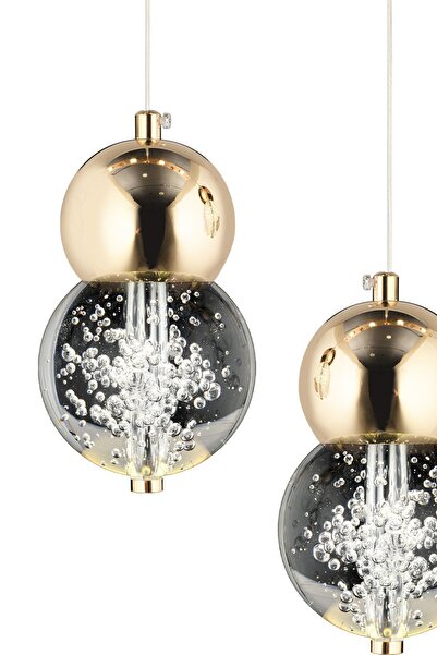 Apliqa Sasha 3'lü Yuvarlak 3 Renkli 48 Watt Gold Kristal Ledli Modern Oturma Odası Salon Sarkıt Avize