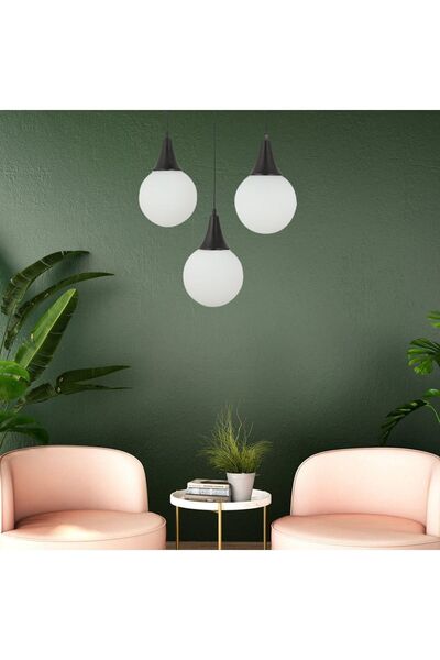 Apliqa Damla 3Lü Sıralı Siyah Beyaz Camlı Sarkıt Modern Genç Odası MutfakSalon Avize