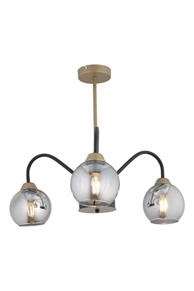 Apliqa Ulrika 3'lü Siyah Eskitme Füme Camlı Modern Mutfak Yatak Odası Salon Avize