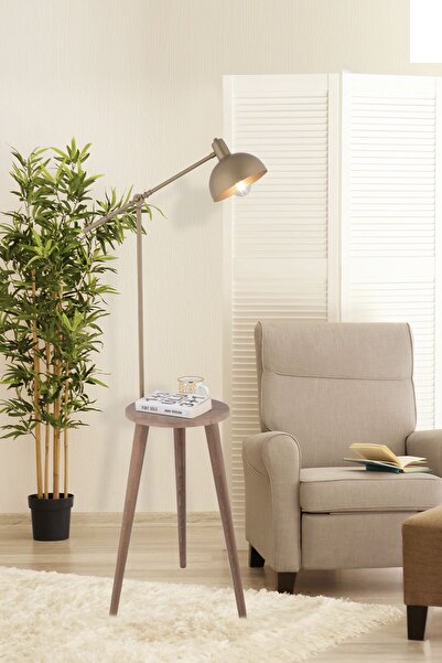 Apliqa Heather Eskitme Başlıklı Ahşap Sehpalı Modern Ayaklı Abajur Lamba Ahşap Lambader