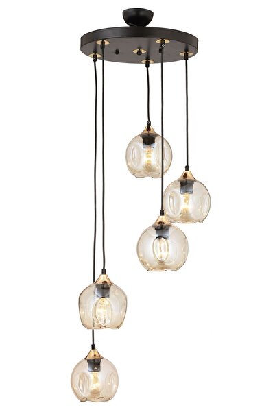 Apliqa Karya 5Li Yuvarlak Siyah Gold Modern Sarkıt Genç Odası Yatak odası Retro Salon Avize