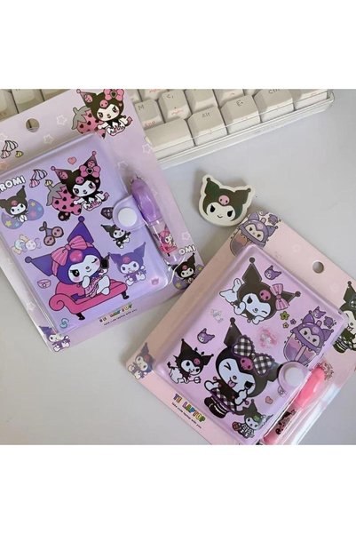Hediye Vakti Kawaii Sanrioo Kuromi Karakterler Mini Defter Kalem Set