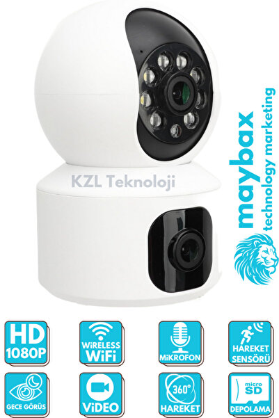 Maybax Akıllı Güvenlik Kamerası, Akıllı Ev Güvenlik Gözetim IP Kamera 2.4G Ev-Ofis Için Wifi Çift Kamera