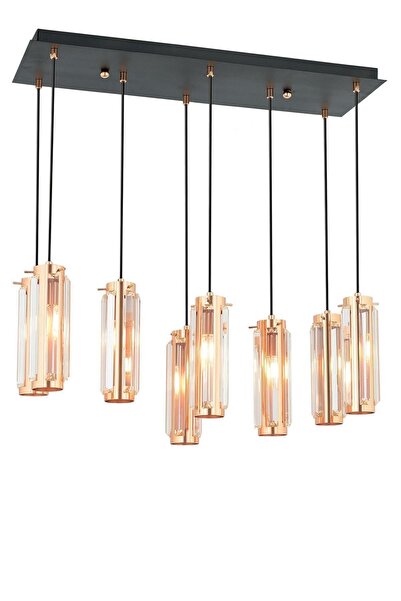 Apliqa NATALİ 8Lİ SIRALI BAKIR SARKIT SALON- YEMEK MASASI AVİZE