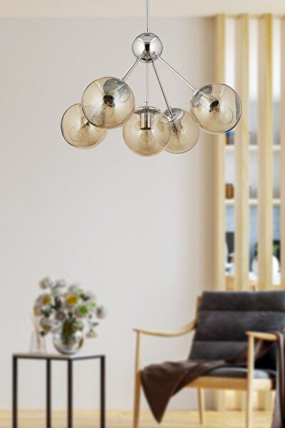 Apliqa Meyo 5Li Krom Bal Camlı Modern Genç Odası Yatak Odası Salon Avize