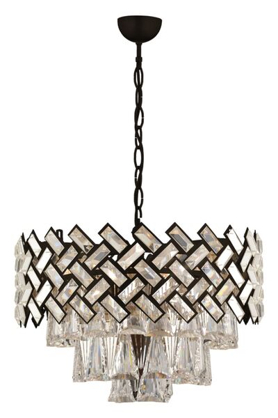 Apliqa Melina Yuvarlak Siyah Kristalli, Taşlı Modern Tasarım Kristal Salon Avize