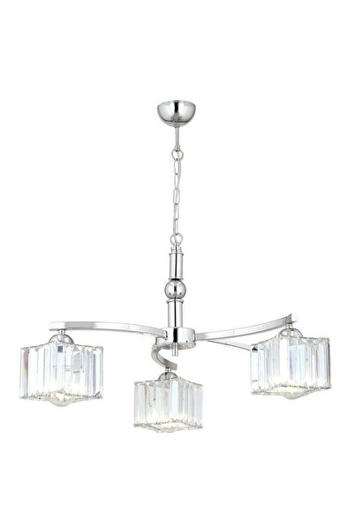 Apliqa Rima 3 Kollu Krom Kaplama Kristalli Taşlı Modern Tasarım Salon-Yatak Odası Kristal Salon Avize