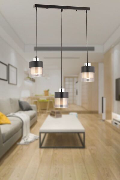 Apliqa Boris 3 Lü Sıralı Siyah-krom Sarkıt Modern Genç Odası Mutfak Salon Sarkıt Avize