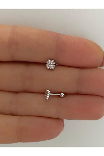 Arescollection zirkon taşlı yonca helix kıkırdak tragus lobe uyumlu piercing ...