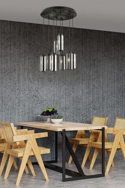 Apliqa Natali 8 Li Yuvarlak Siyah Modern Kristalli, Taşlı Modern Tasarım Kristal Salon Sarkıt Avize