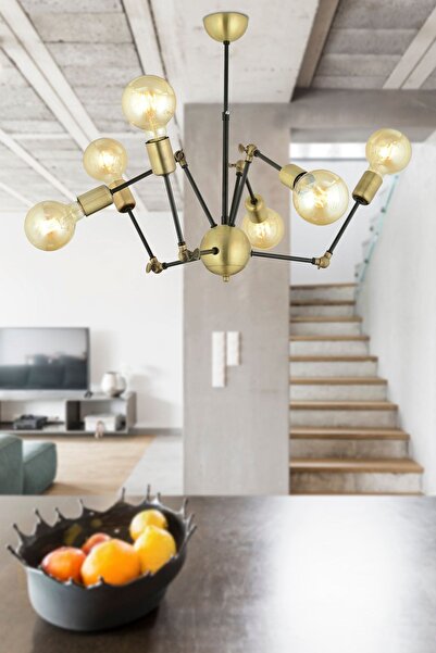 Apliqa Dorlan 6 Lı Eskitme Siyah Modern Genç Odası Yatak Odası Retro Salon Avize